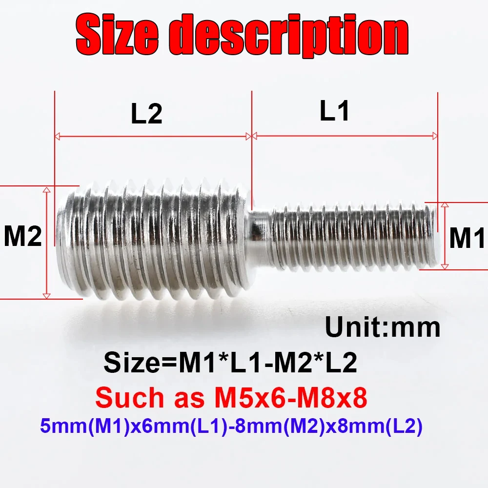 Stainless Steel Conversion Screw M3 M4 M5 M6 M8 M10M12M14M16 Metric Thread Double-end Converter Reducing Bolt For Camera Adapter