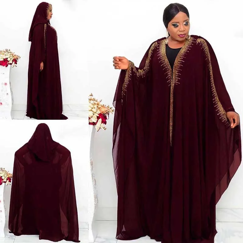 

Vintage Chiffon Abaya for Women Arabic Diamond Hooded Long Dress African Muslim Dresses Turkey Islam Clothes for Muslim Women