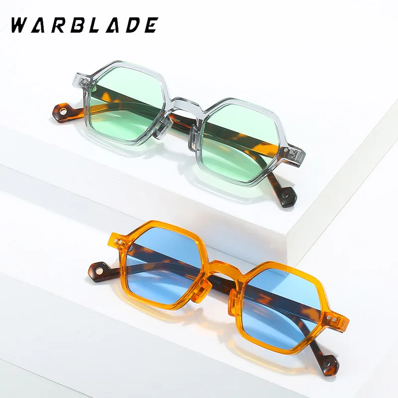 2024 New Vintage Polygon Orange Square Sunglasses For Women Men Fashion Hexagon Clear Ocean Lens Shades UV400 Rivets Sun Glasses