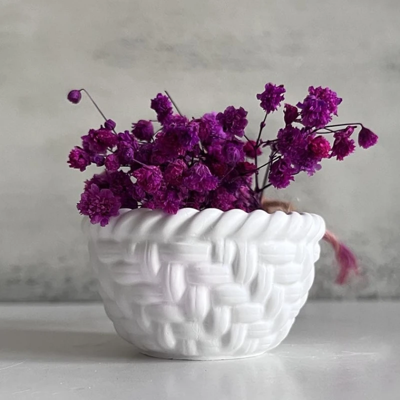 Flower Basket Shape Candle Holder Silicone Mold Round Storage Jar Molds Mini Flowerpot Candle Cup Home Decoration Mould