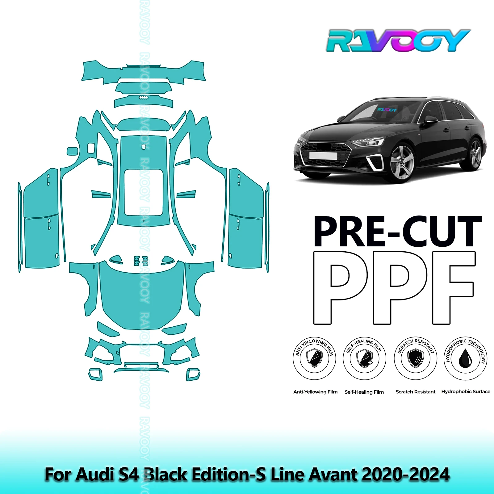 For Audi S4 Black Edition-S Line Avant 2020-2024 Full Body Pre-Cut Paint Protection Film PPF Stone Chip Kit | Clear/Matte/Black