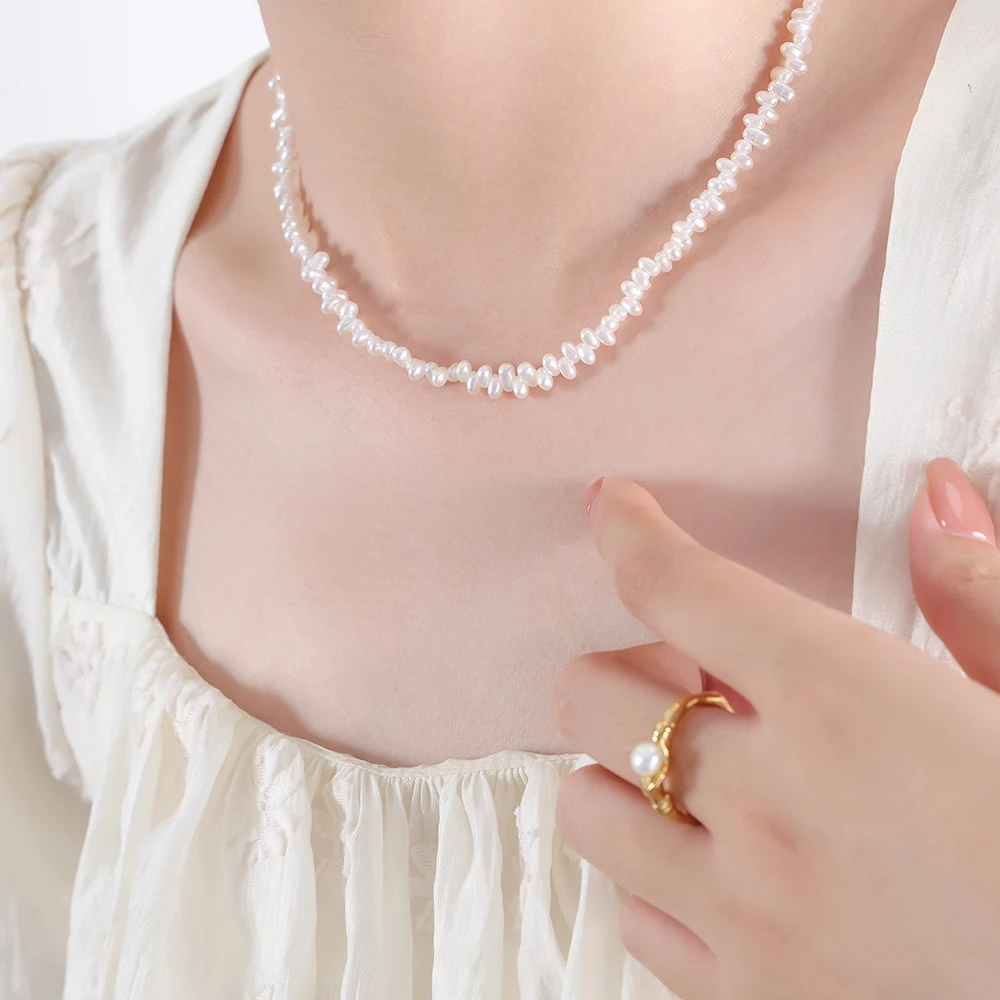 

Natural Freshwater Pearl Choker Necklace Women Stainless Steel Chain Necklace Charm Jewelry DIY Accessories Gift