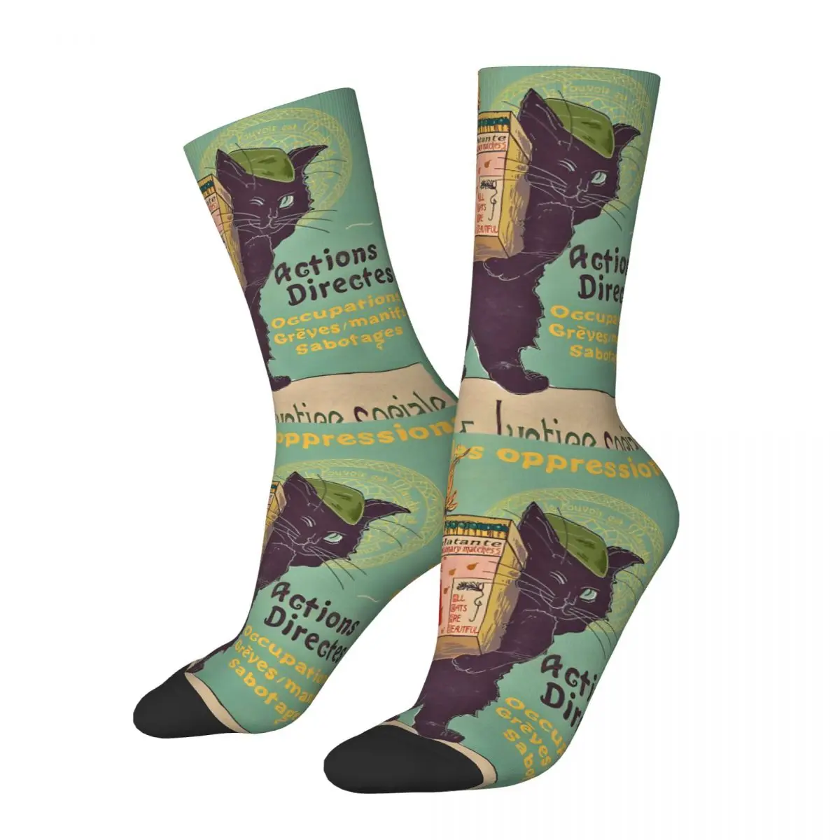 Burn With Love For Revolution  Art Nouveau Cat Unisex Winter Socks Hiking Happy Socks street style Crazy Sock