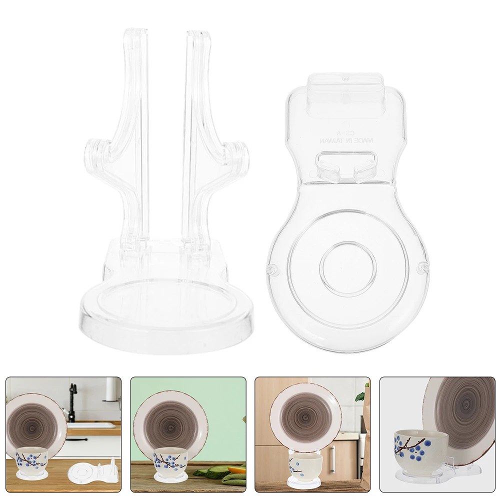 

2pcs Acrylic Plate Desktop Display Holder Dish Tray Easel Bowl Phone Frame Organizer Transparent Storage Rack Decorative Small