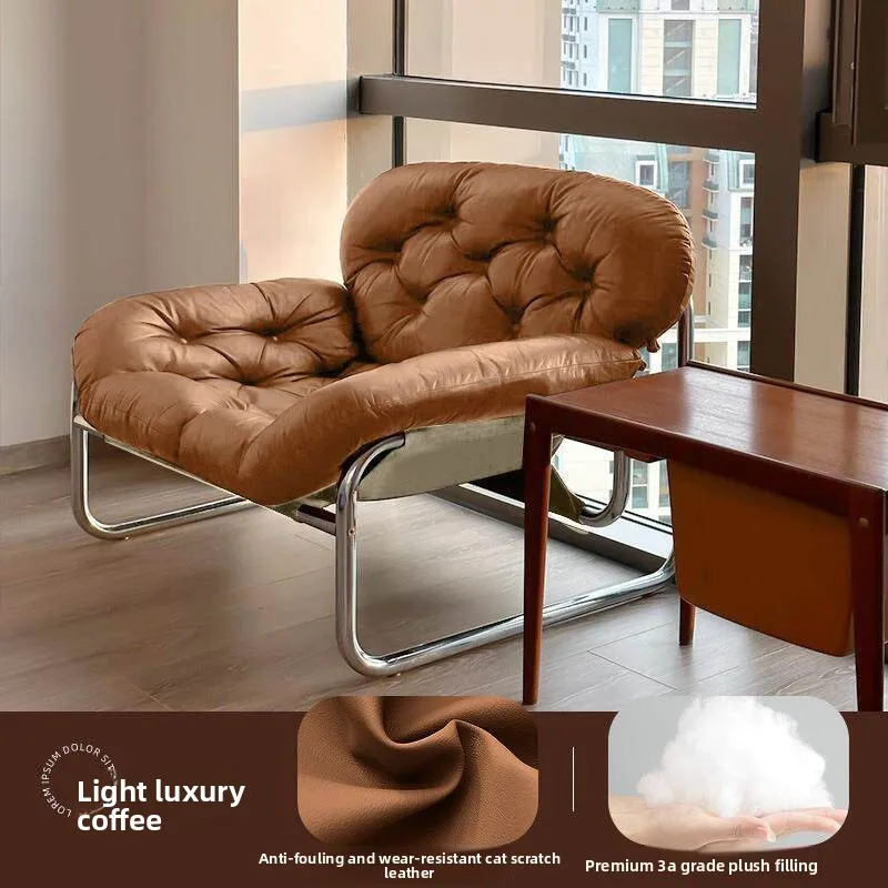 Minimalist Luxury Cream Mid Century Bauhaus Retro Fabric Metal Leisure Recliner Chair Living Room Home Decor Novelty New Indoor - view 3