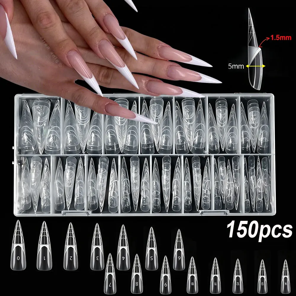 60/150/256pcs 3D Reverse French Nail Dual Form Magic Caps Zone French Almond Nail Mold 15Size Reusable Quick Extension Nail Form