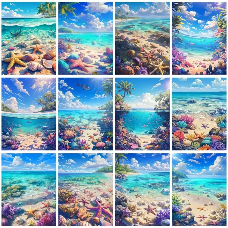 

CHENISTORY Paint By Number Beach and Sea Scenery Kits DIY Home Decoration Painting By Numbers Drawing On Canvas HandPainted Art