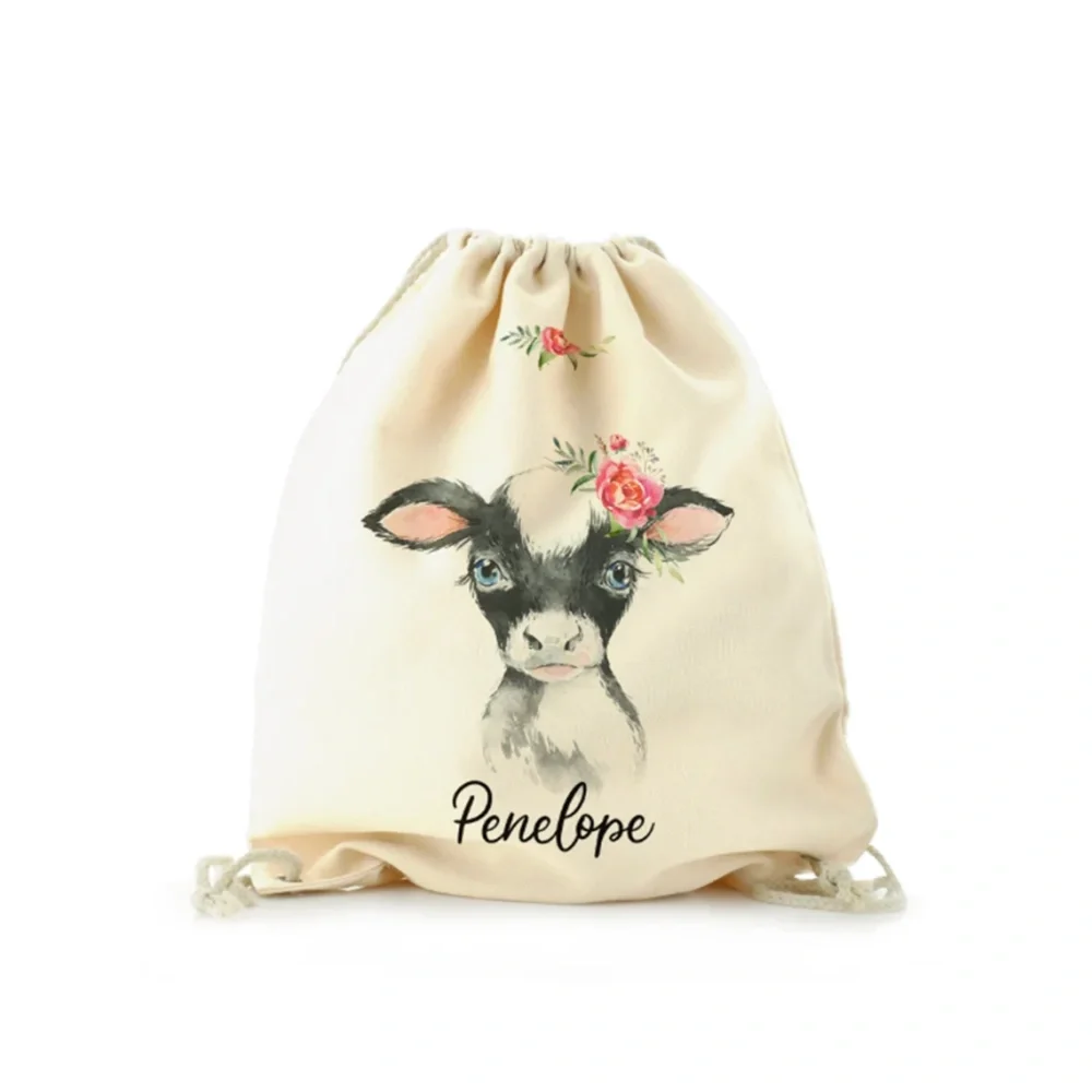 20 pcs Custom Personalised cow drawstring bag Customised with Name,ideal for kids football,PE and games bag