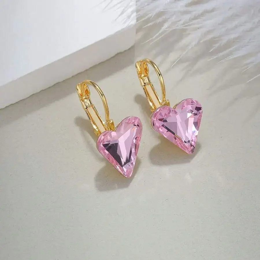 

Austrian Crystal Heart Drop Earrings For Women Gold Plated Brass Hypoallergenic Fashion Jewelry
