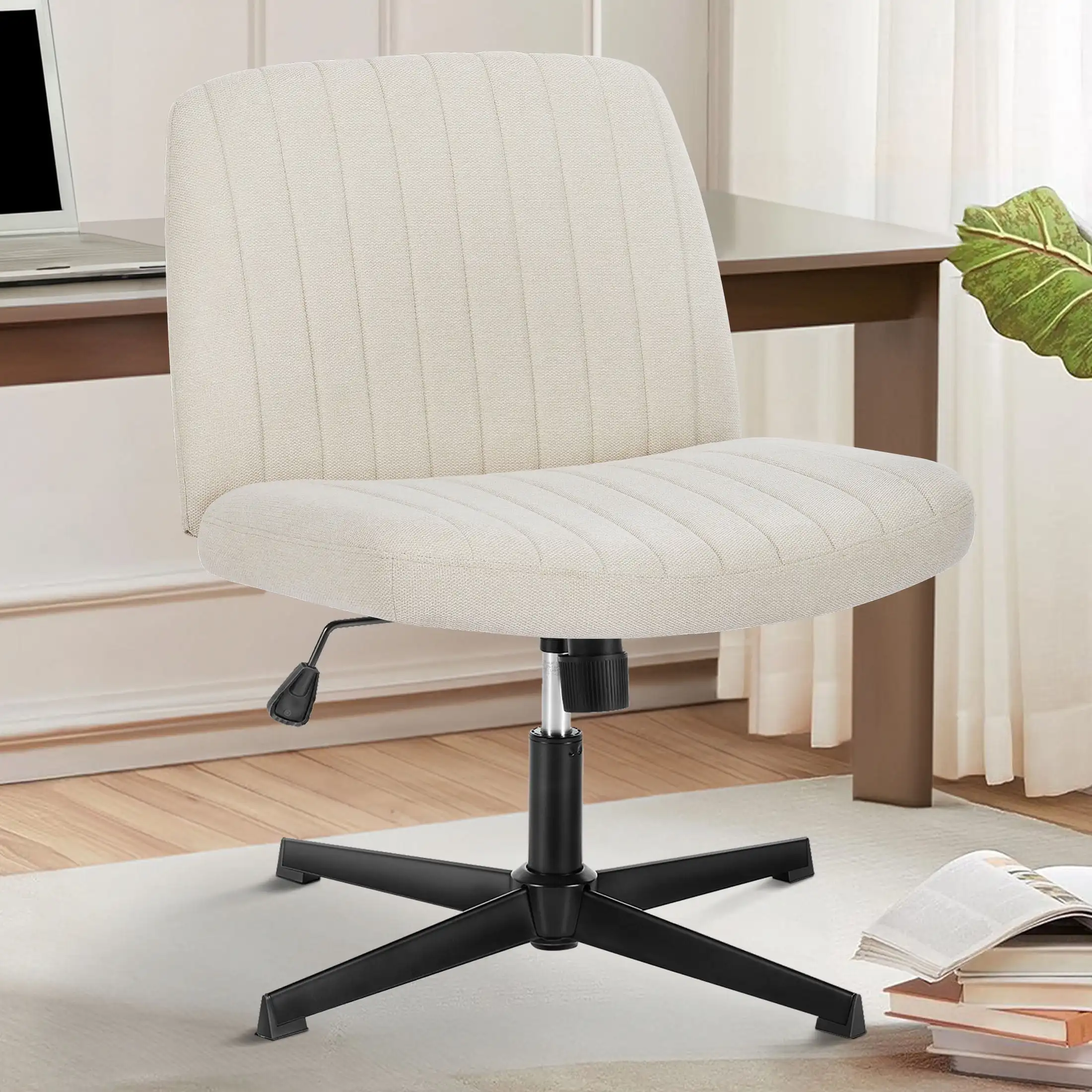 

Office Chair Armless Criss Cross Legged Chair No Wheels, Comfy Home Office Desk Chairs
