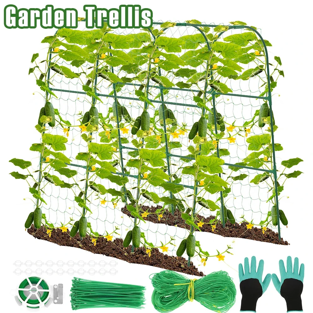 Cucumber Trellis U Shape Garden Support Frame with Net Detachable Rustproof Outdoor Vegetable Trellis for Climbing Plants Tomato