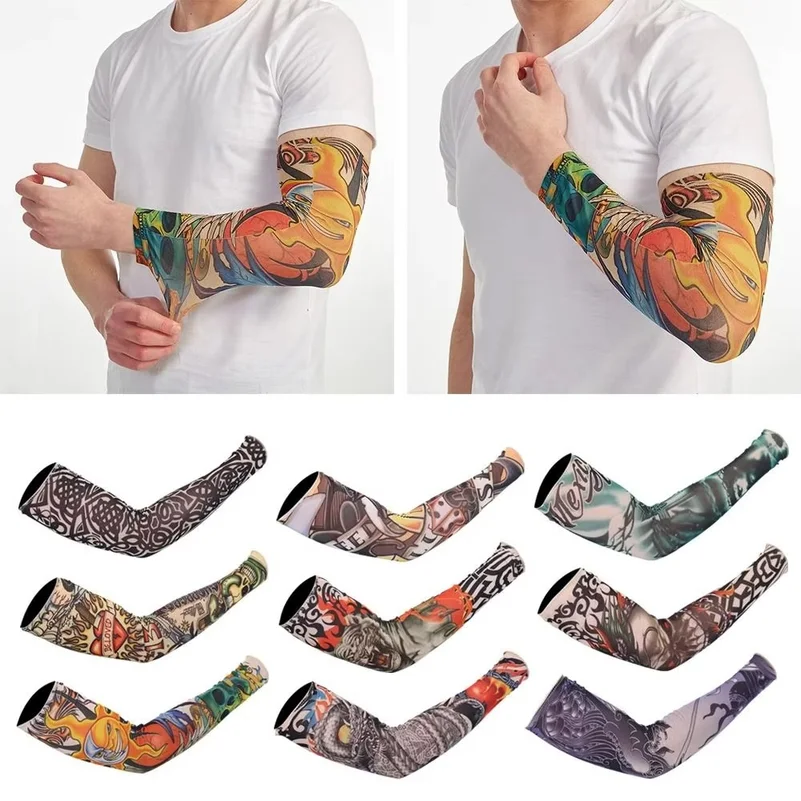 Random Flower Arm Tattoo Sleeve Traceless Arm Cover Outdoor Riding Sun Protection Arm Cover UV Protection for Men and Women