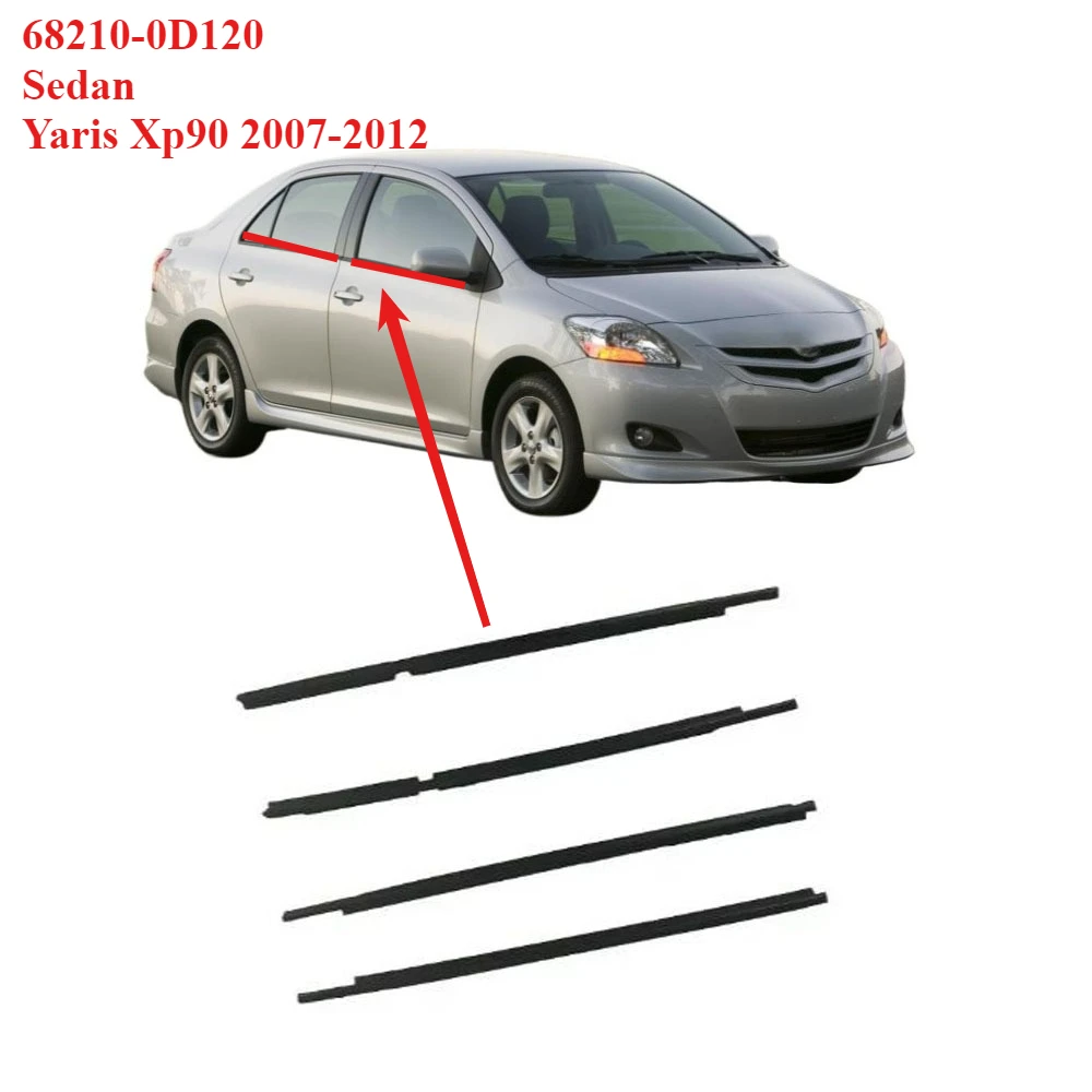 

4 Pcs 68210-0D120 Sedan Saloon Windows Rubber Outside for Yaris Xp90 2007-2012 Glass Laminate Protector Weatherstrip for Vitz