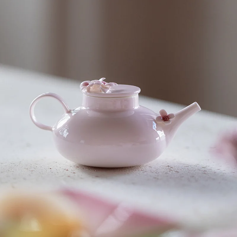 

Чайник ручной работы с розовым цветочным узором, китайская керамика, набор для чайной церемонии Гунфу, аксессуары для чайной церемонии, одиночный чайник для заваривания чая