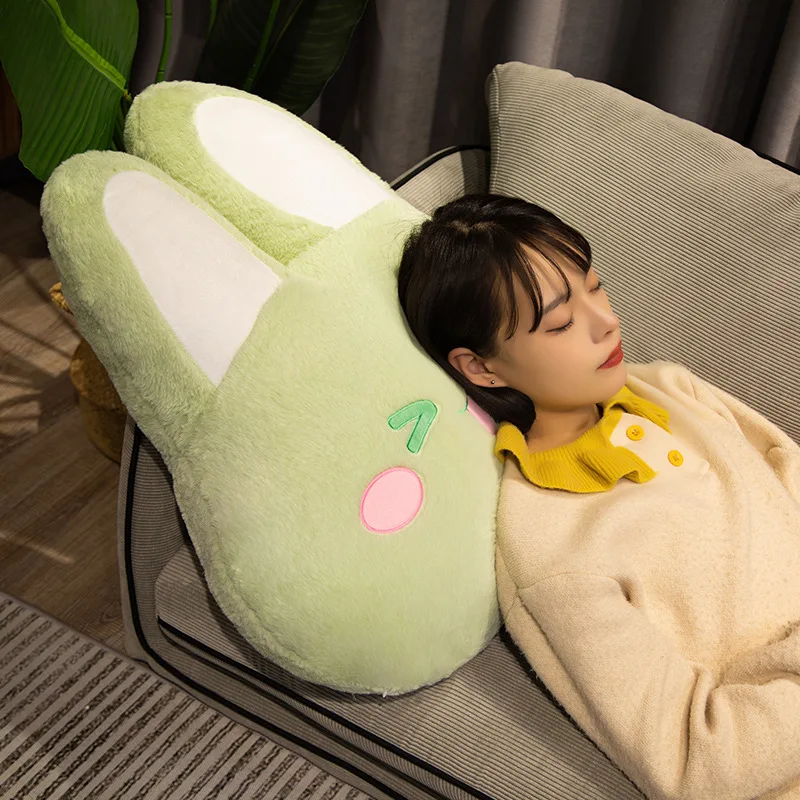 Washable Kawaii Rabbit Animal Plush Pillow Stuffed Emotion Grey Pink White Green Blue Cartoon Bunny Seat Cushion Decor Gift
