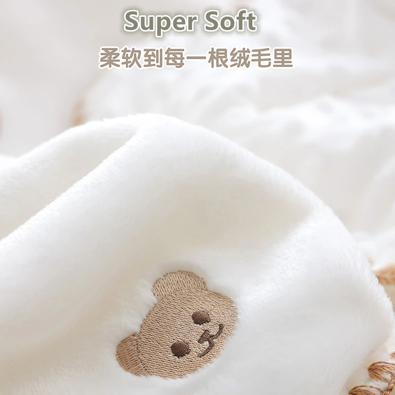 Flauschige Sherpa-Dotty-Futter-Flanell-Thermo-Babydecke, Stickerei, Bären und Sterne, Decke für Neugeborene, gepolsterte Kinderwagendecke