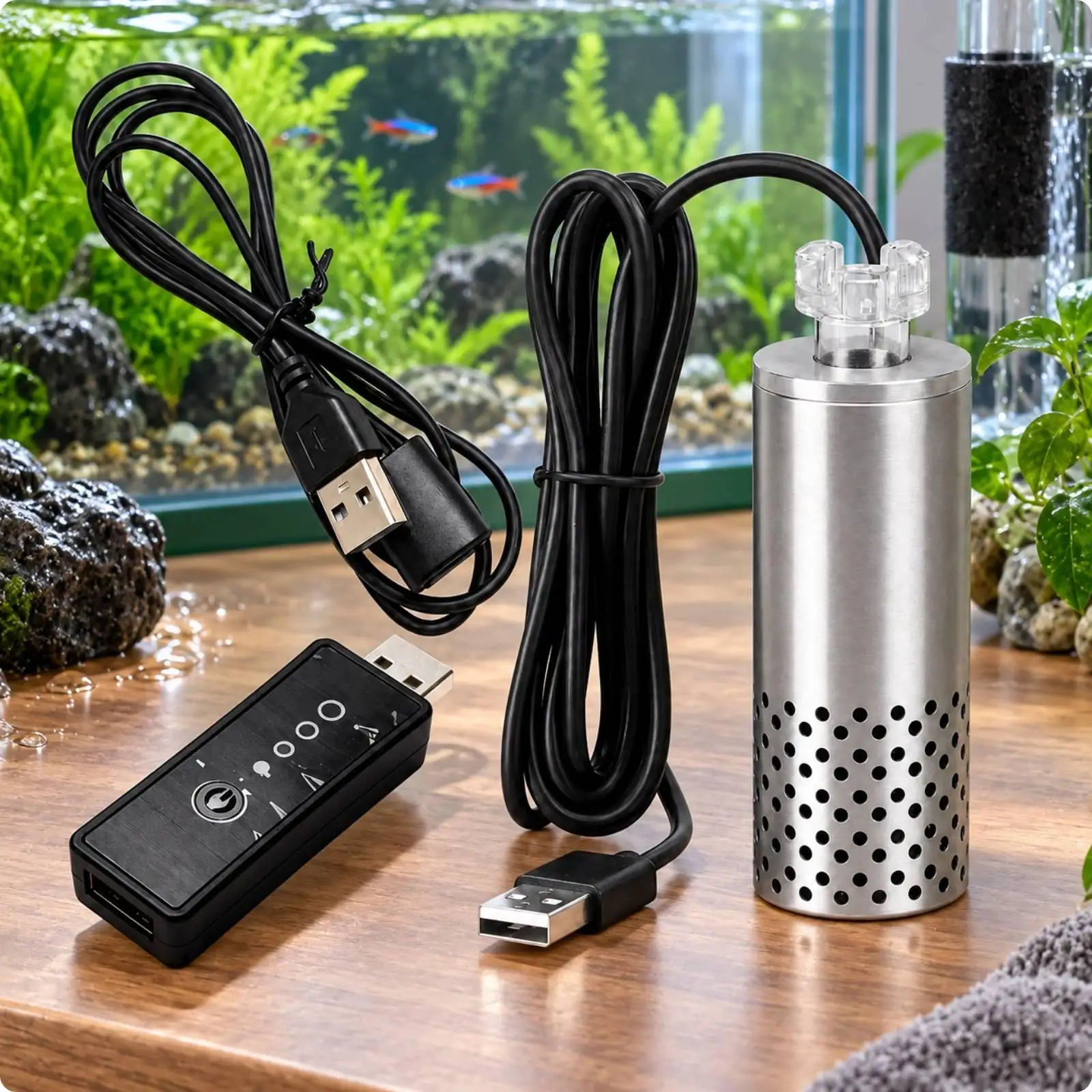 USB Aquarium Oil Film Remover Skimmer Stainless Steel Surface Cleaner Pump for Fish Tank Buoyant Intake Head Water Filtering