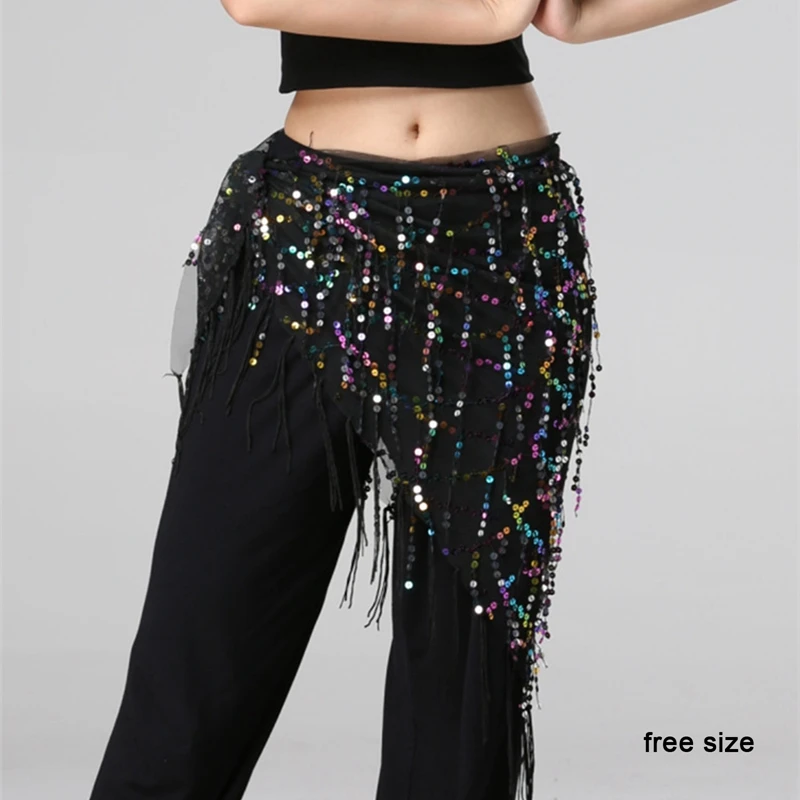 Triangle Sequins Bellydance Skirt Belly Dance Long Tassel Hip Scarf Festival Outfits Women Dance Wear Accessories Dancing Belt