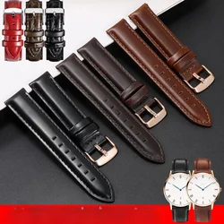 For DW Classic Cowhide Accessories 14 16 18 20 22mm Waterproof Soft Comfortable Genuine Leather Men Women Black Red Watch Strap