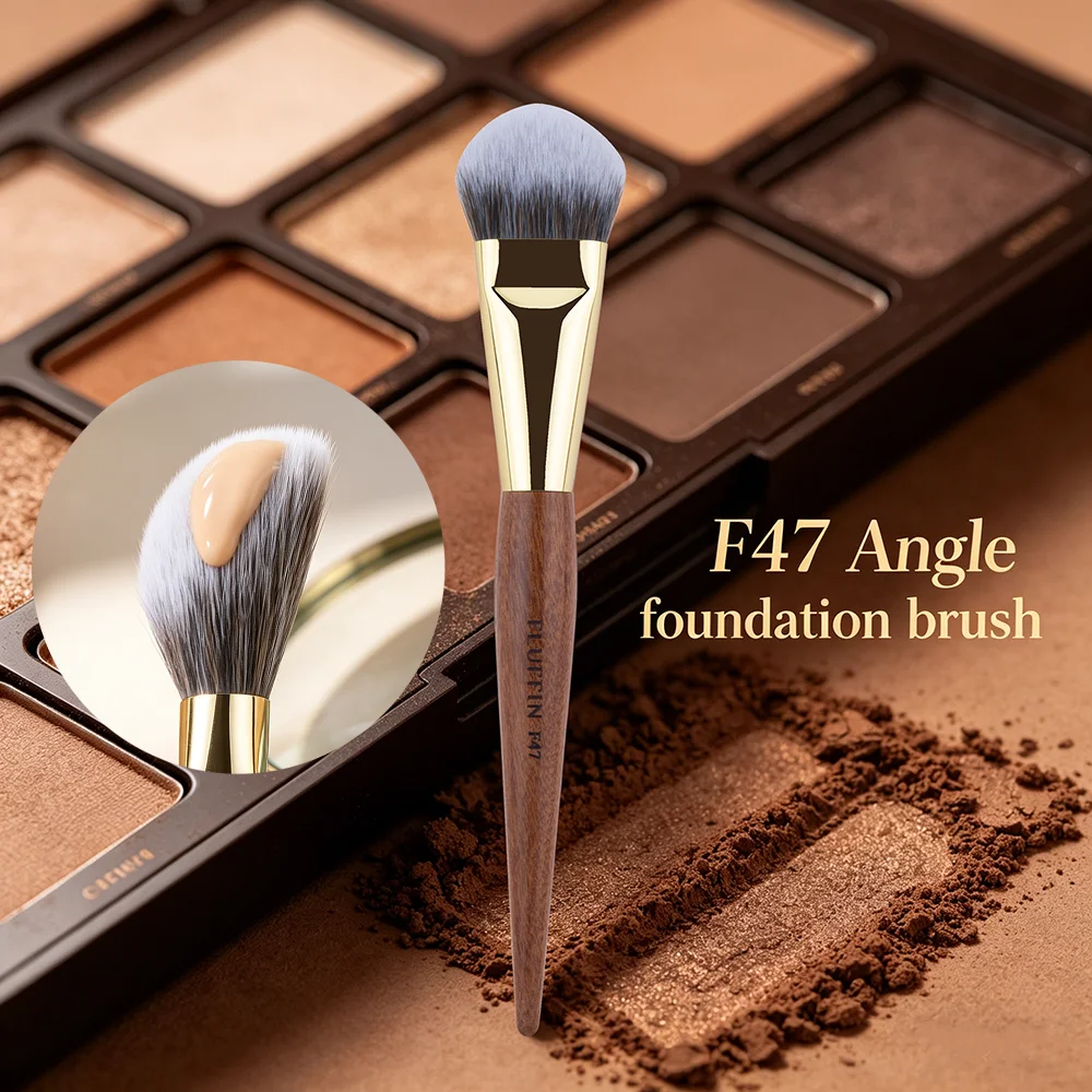 Pinceau de maquillage professionnel de luxe F47 pour fond de teint, outil de mélange de crème, manche en bois de rose haut de gamme avec tube en cuivre
