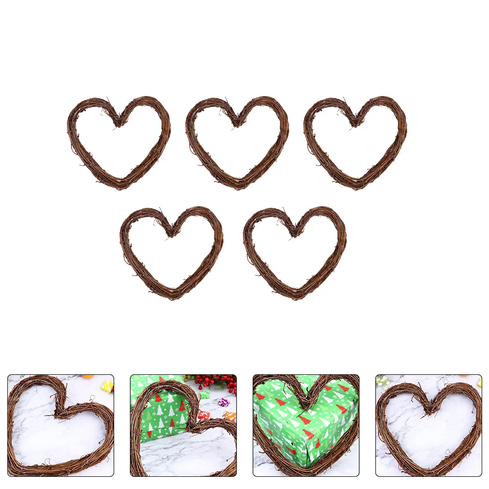 

5Pcs Christmas Pendant Heart Shaped Rattan Wreath Xmas Tree Hanging Decoration Love Heart Adornments Christmas Tree Pendant