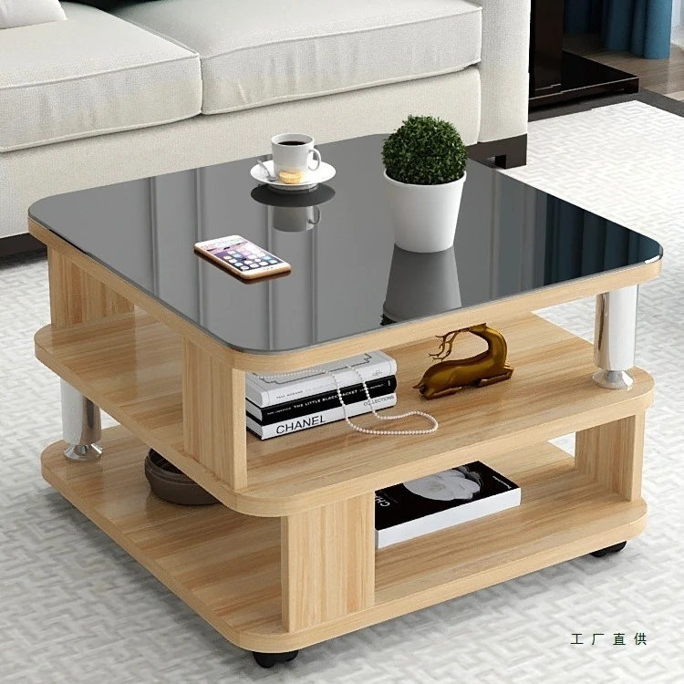 Movable small coffee table, simple modern household small apartment table, living room sofa side balcony with wheels small