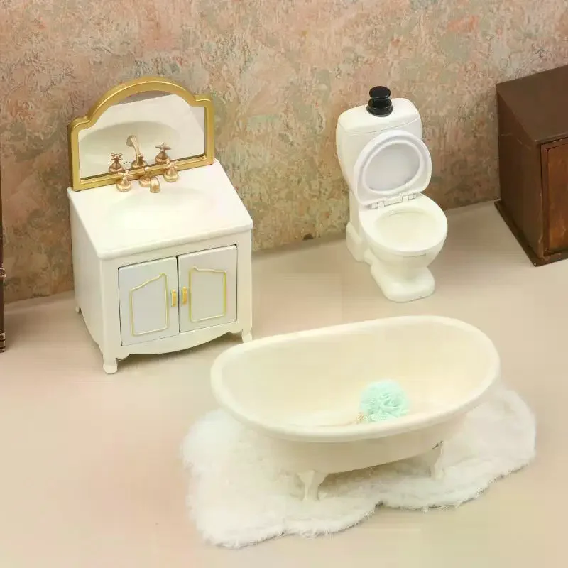 1/12 Dollhouse Simulation Bathtub Toilet Wash Basin Cabinet Model Dollhouse Bathroom Furniture Decoration Doll House Accessories