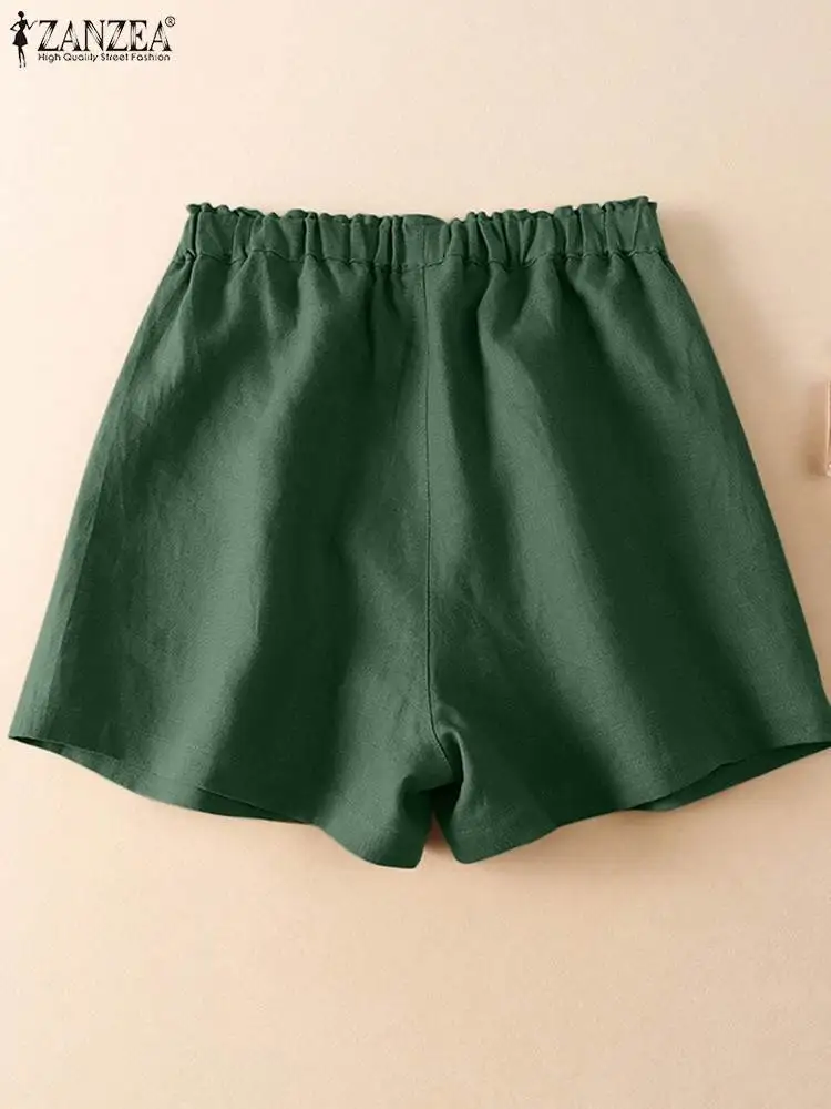 ZANZEA 2024 Summer Everyday Cotton Shorts Elastic Waist Holiday Women Loose Shorts Solid Color Leisure Casual Elegant Short Pant