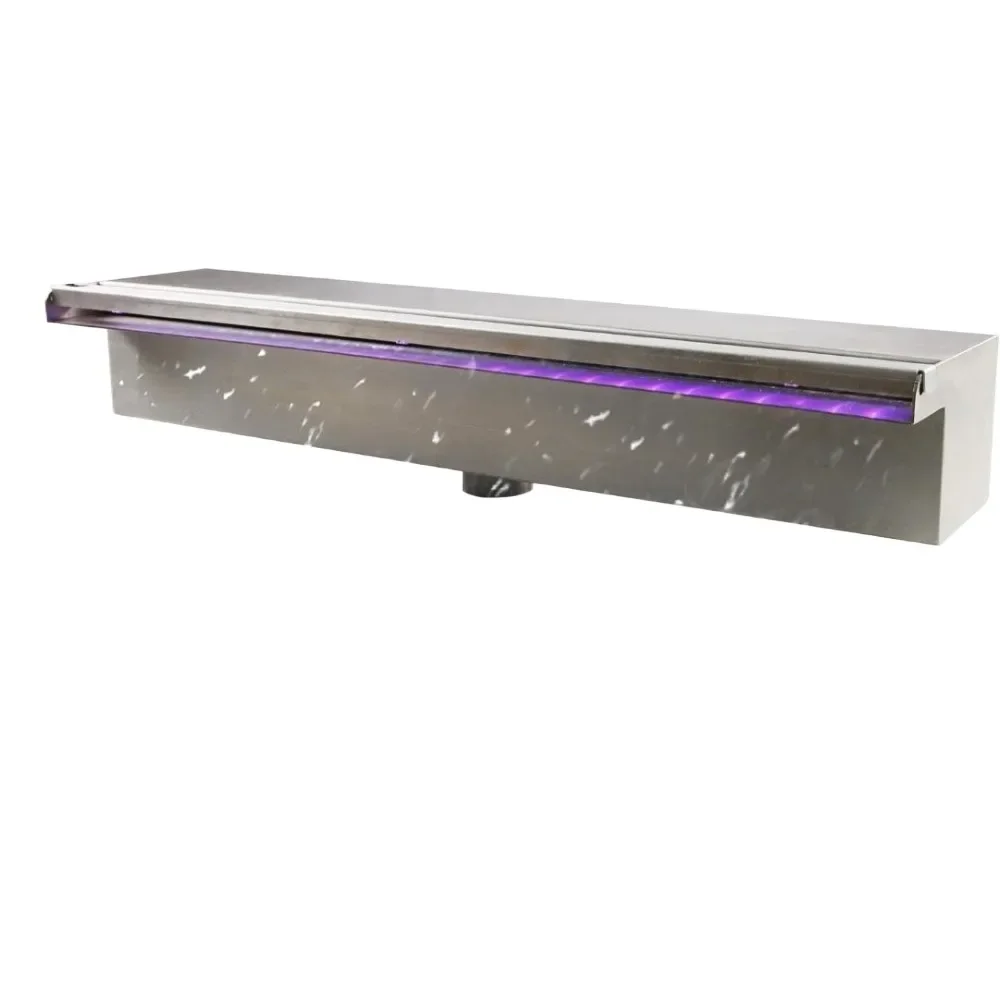 Factory Direct 2026 Pool Waterfall Spillway, Stainless Steel Pond Waterfalls with Multi Color-LED Light Outdoor Pool Fountain fo