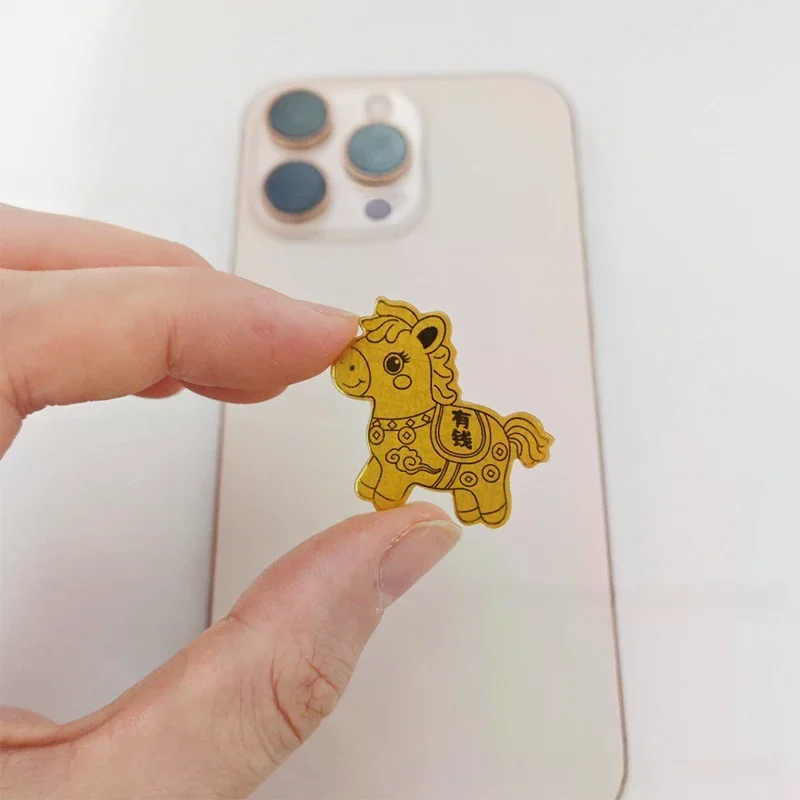 Gold Foil Lucky Horse Mobile Phone Decoration Stickers DIY Decoration Self-adhesive Patch New Year Sticker With Acrylic Box