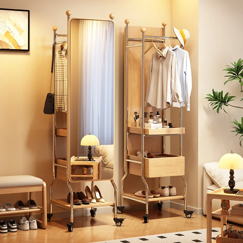 رف معطف مرآة كامل الطول من الخشب الصلب المنزلي من الأرض إلى السقف، رف تخزين متكامل متعدد الوظائف #5