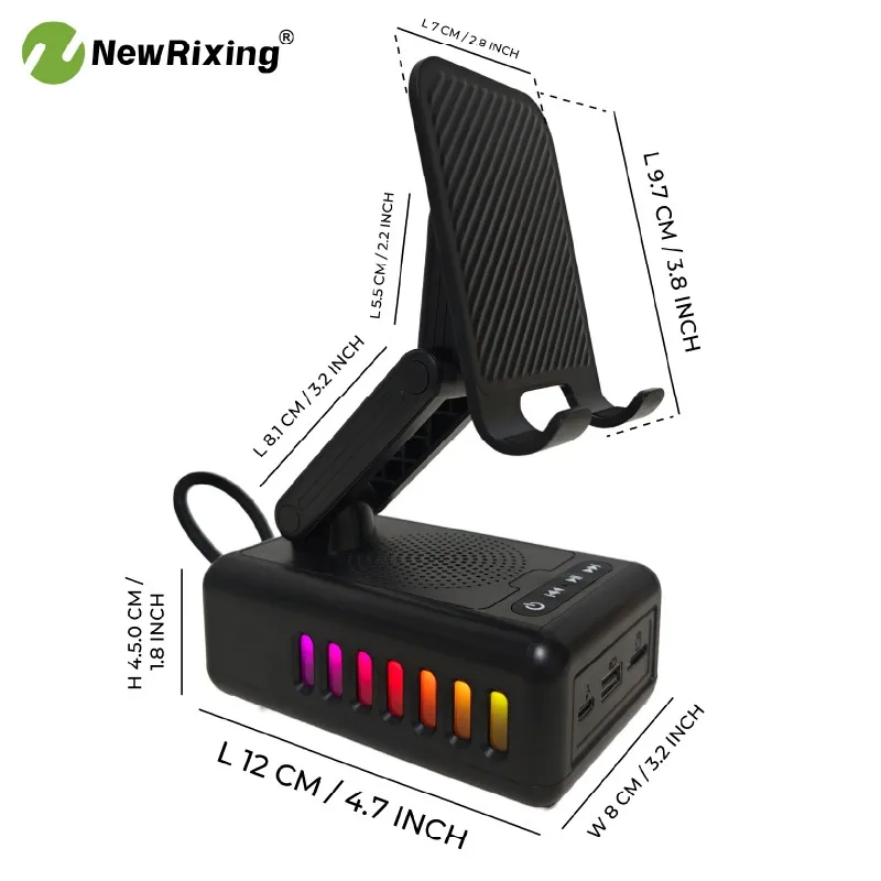 NewRixing 6W Kabellose Lautsprecher mit Telefonhalter, mobiler Powerbank, TWS, USB, TF, RGB-Beleuchtung, eingebautem Mikrofon, Freisprechfunktion. – Detail 8