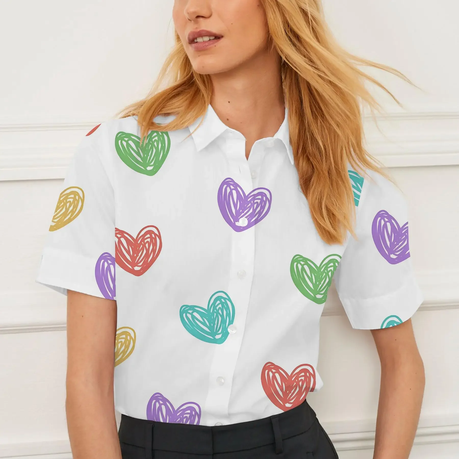

Shirt short sleeve summer women's love pattern Women Blouses