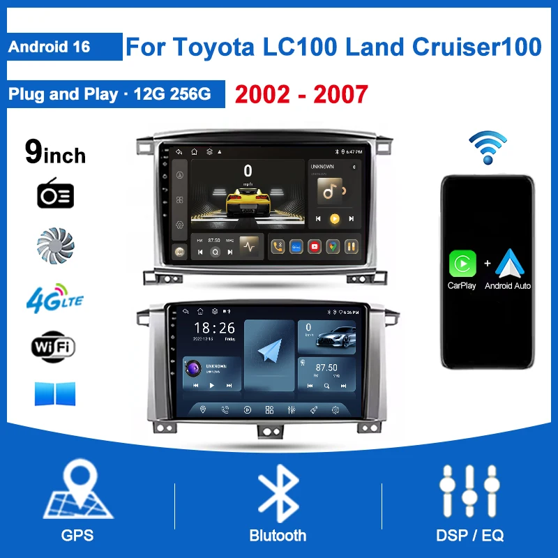 

Car DVD Android 16 For For Toyota LC100 Land Cruiser100 2002-2007 Car Multimedia Player GPS Navigation 4G Auto Radio Stereo DSP