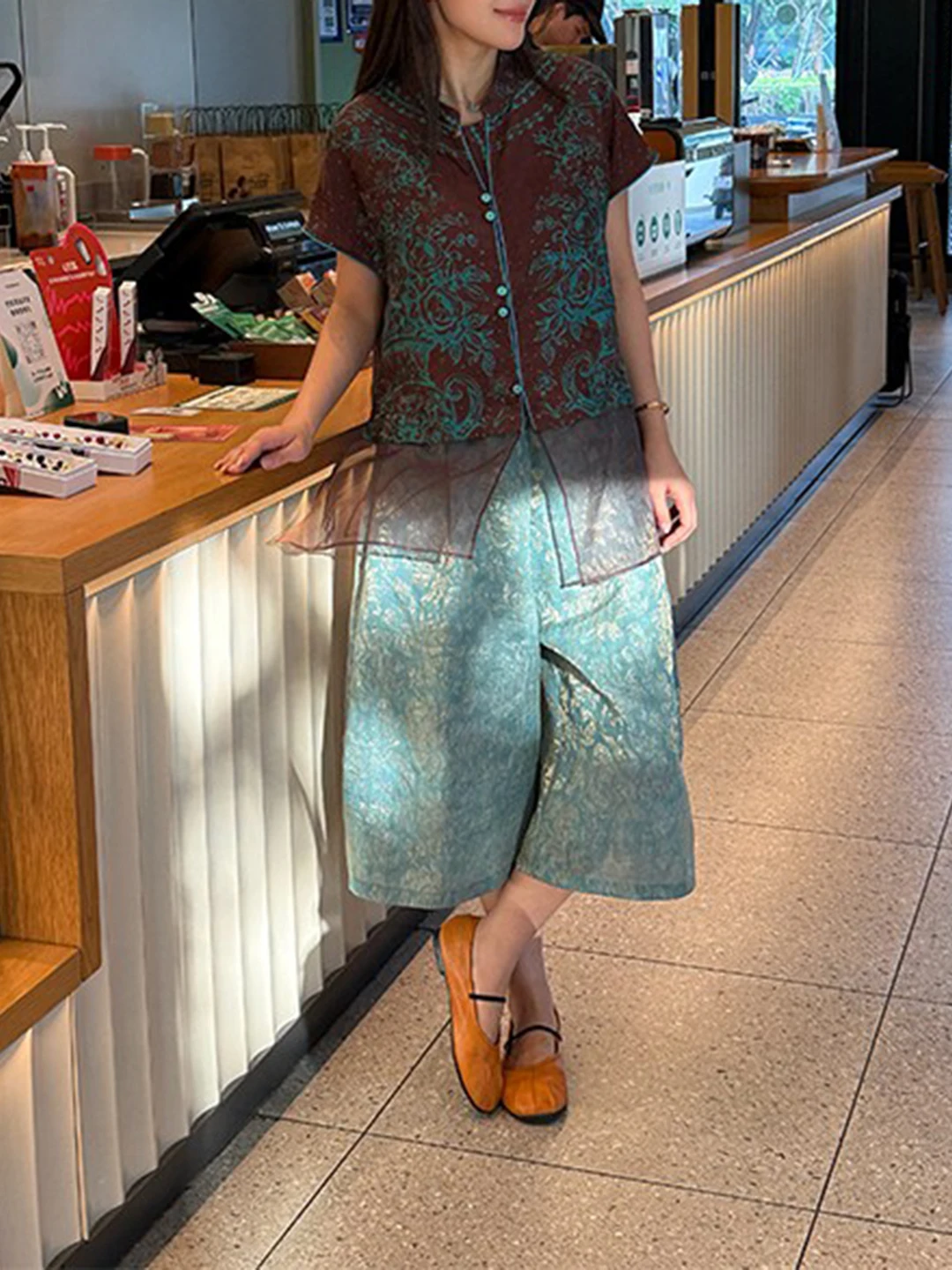 Summer 2026 New Fashionable Ladies' Set High Waist Wide Leg Pants Short Sleeve Shirt Slimming Effect Two Piece Set Traditiona...