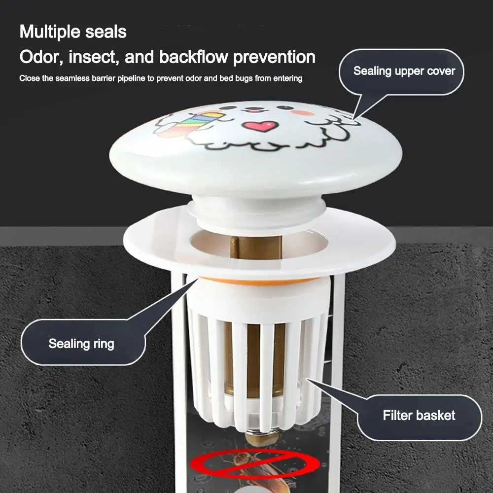 Cute Puppy Pattern Rebound Drain Plug Pop-up Design Anti-clogging Function Anti-clogging Hair Catcher