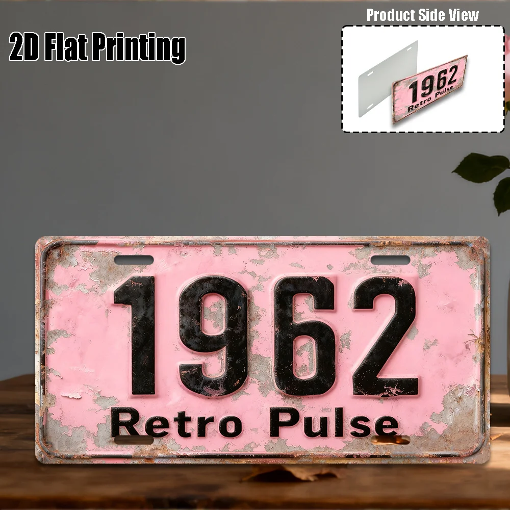 

2D плоская металлическая табличка в стиле ретро 1962 года, 30x15 см, алюминиевая, с светло-розовым фоном и надписью 1962