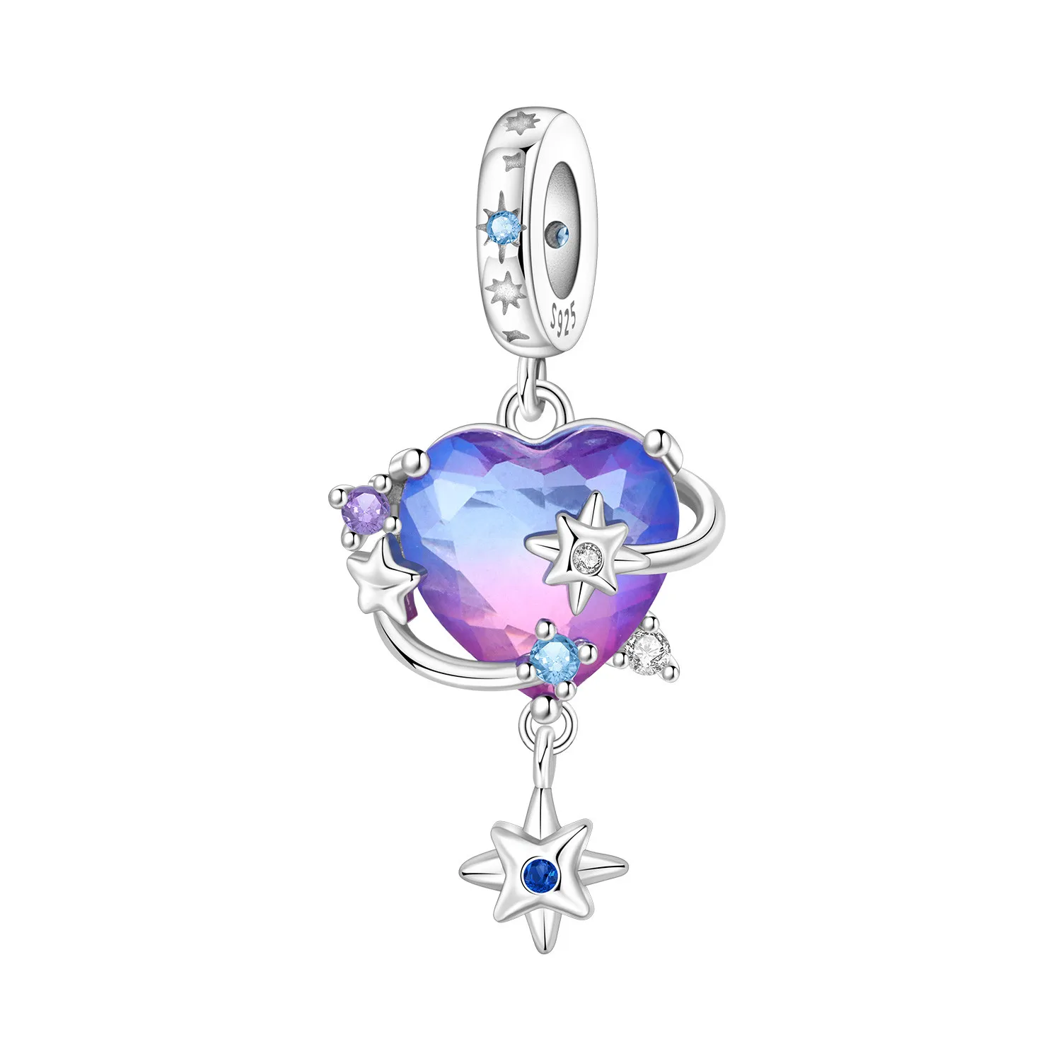 PANPOKI 925 Sterling Silver Gradient Love Planet Charms Beads Pendant Fit DIY Bracelet Necklace Jewelry Souvenir Gifts