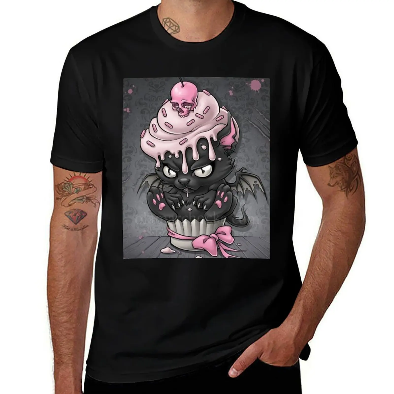 Goth Kitty in Cupcake T-Shirt Big and Tall Short Sleeve Tee T-Shirt