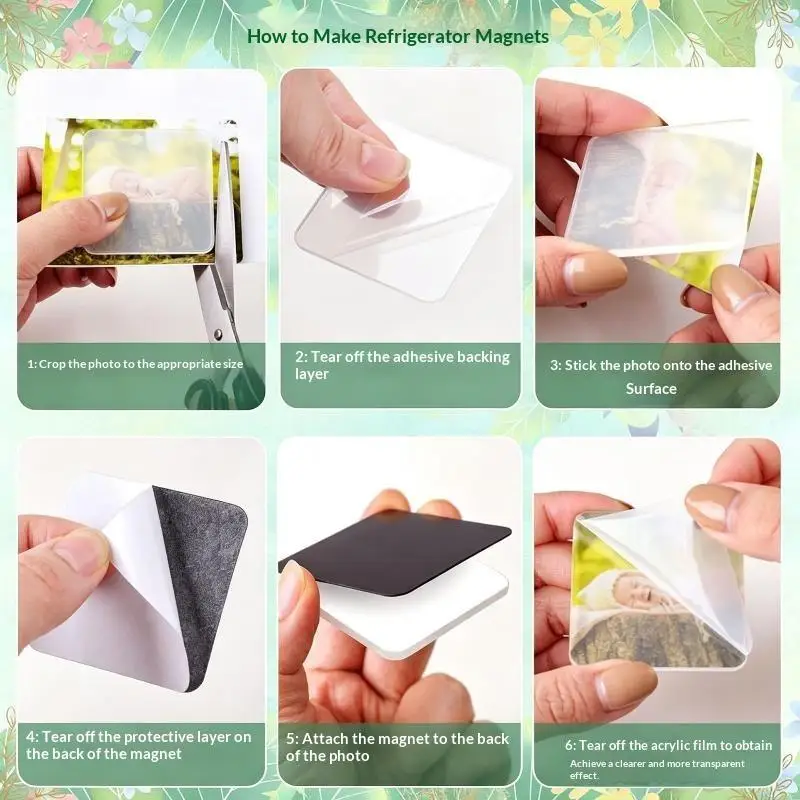 DIY Transparent Acrylic Magnet Set Square: 5Sets Round Fridge Magnets Photos Home Decor Kids