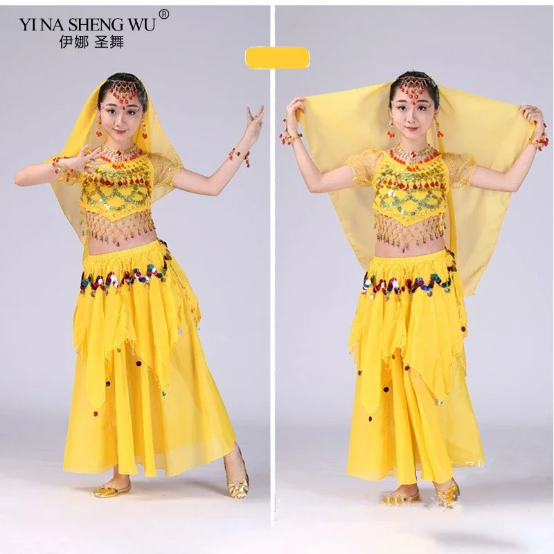 Performance Girls Belly Dancing Costume Set Kids Indian Dance Girl Bellydance Costume Dancewear Girl Egypt Dance Costumes 4pcs