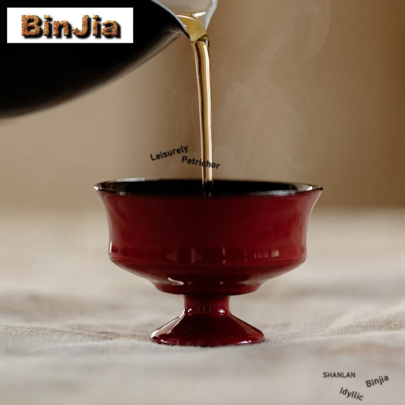 

2pc/lot China-style Red Small High-feet Teacup Luxury Tea Bowl Sample Tea Cup Tea-tasting Smelling Cup Jianzhan Master Cups 50ml