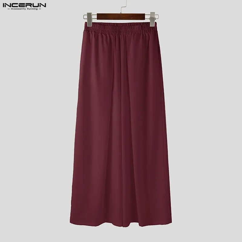 INCERUN Men Pants Solid Color Elastic Waist Joggers Casual Male Wide Leg Pants Streetwear Oversize 2026 Fashion Trousers Men view 4