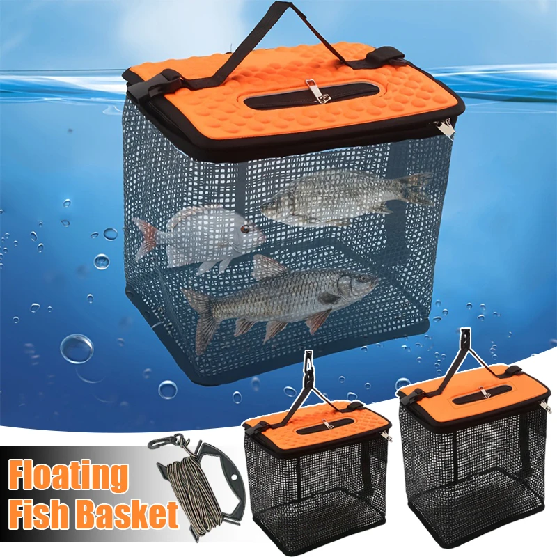 

Floating Fish Basket Fish Basket for Caught Fish Foldable Fishing Holder Minnow Bucket Portable Collapsible Mesh Fishing Bait