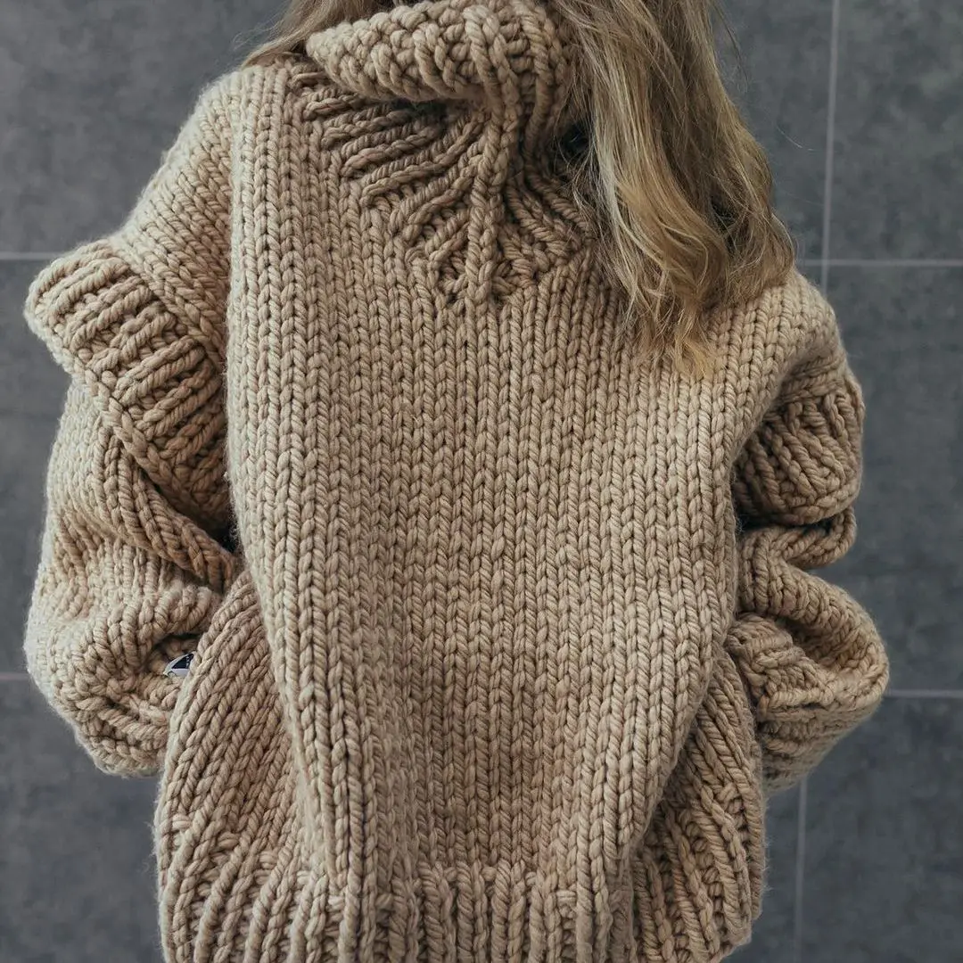 

2025 New High Neck Sweater for Women, Loose Fit Thick Knitted Top for Autumn and Winter Warm and Comfortable Outerwear