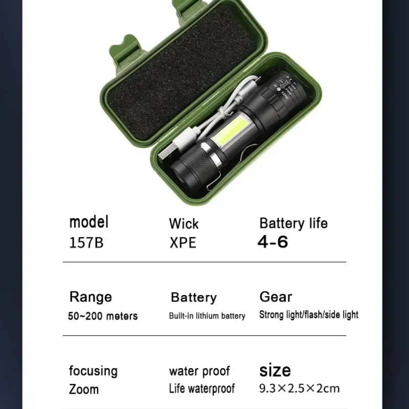 COB LED مصباح يدوي صغير قابل لإعادة الشحن يده التكبير ضوء القراءة الشعلة مصباح مقاوم للماء أضواء التخييم في حالات الطوارئ كتاب ضوء هدية