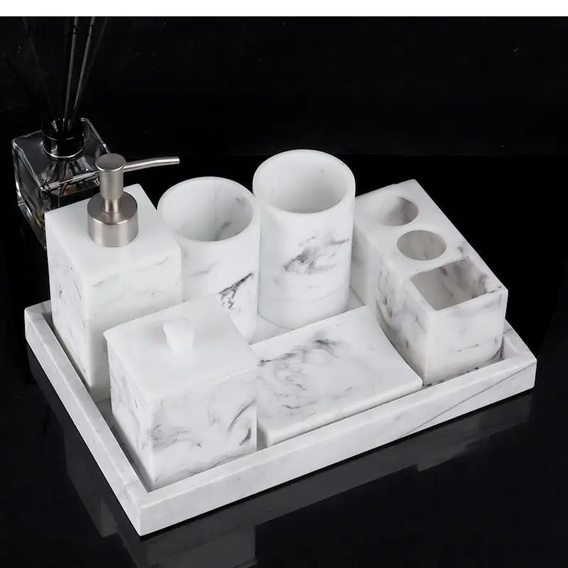 

Five Piece Set Resin Soap Dish Gargle Cup Bathroom Accessories Dispenser Toothbrush Holder Wedding Gifts