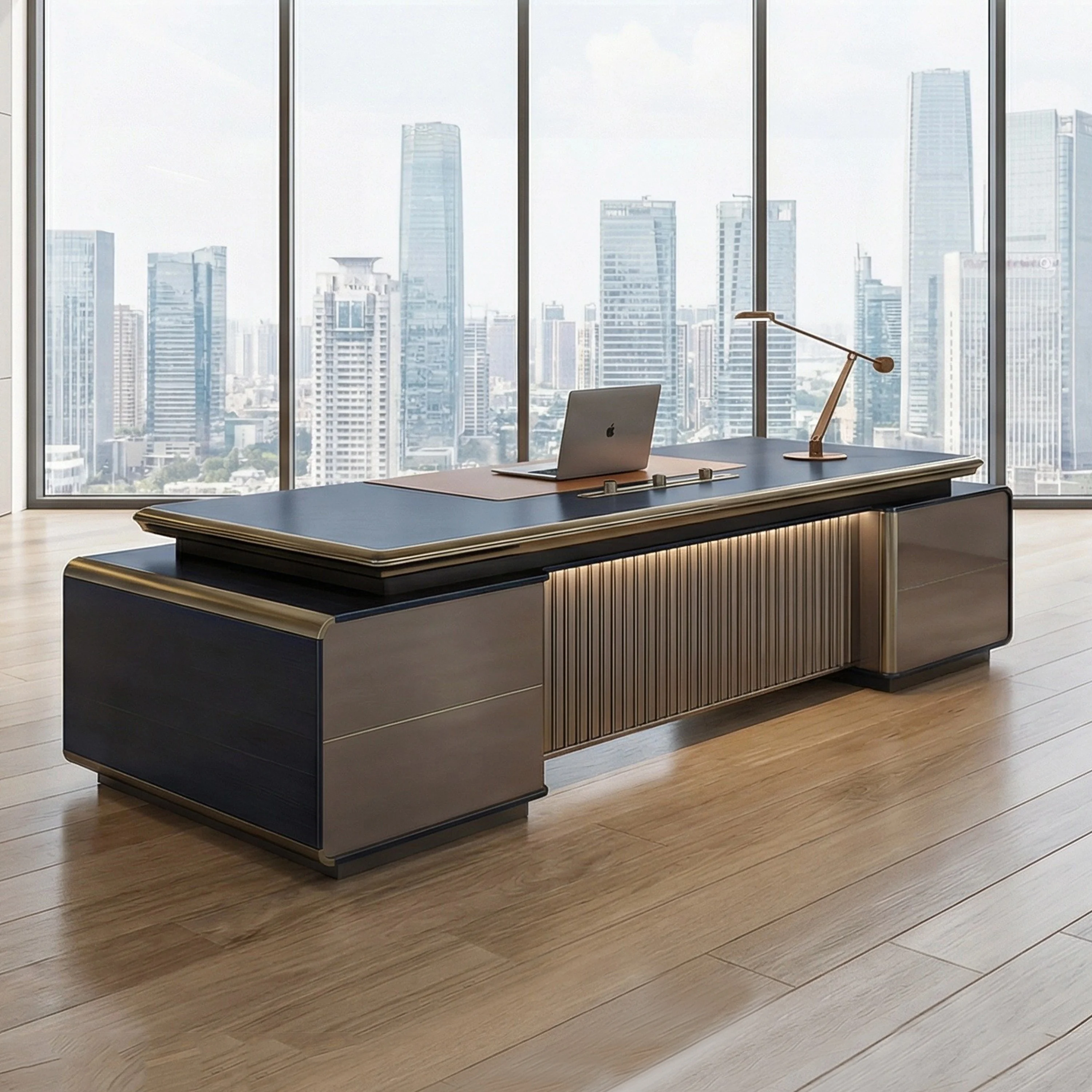 Large Executive Boss Desk With Double Side Cabinet Extended Tabletop Design Anti-slip Foot Pads For Enterprise Top Leader Office