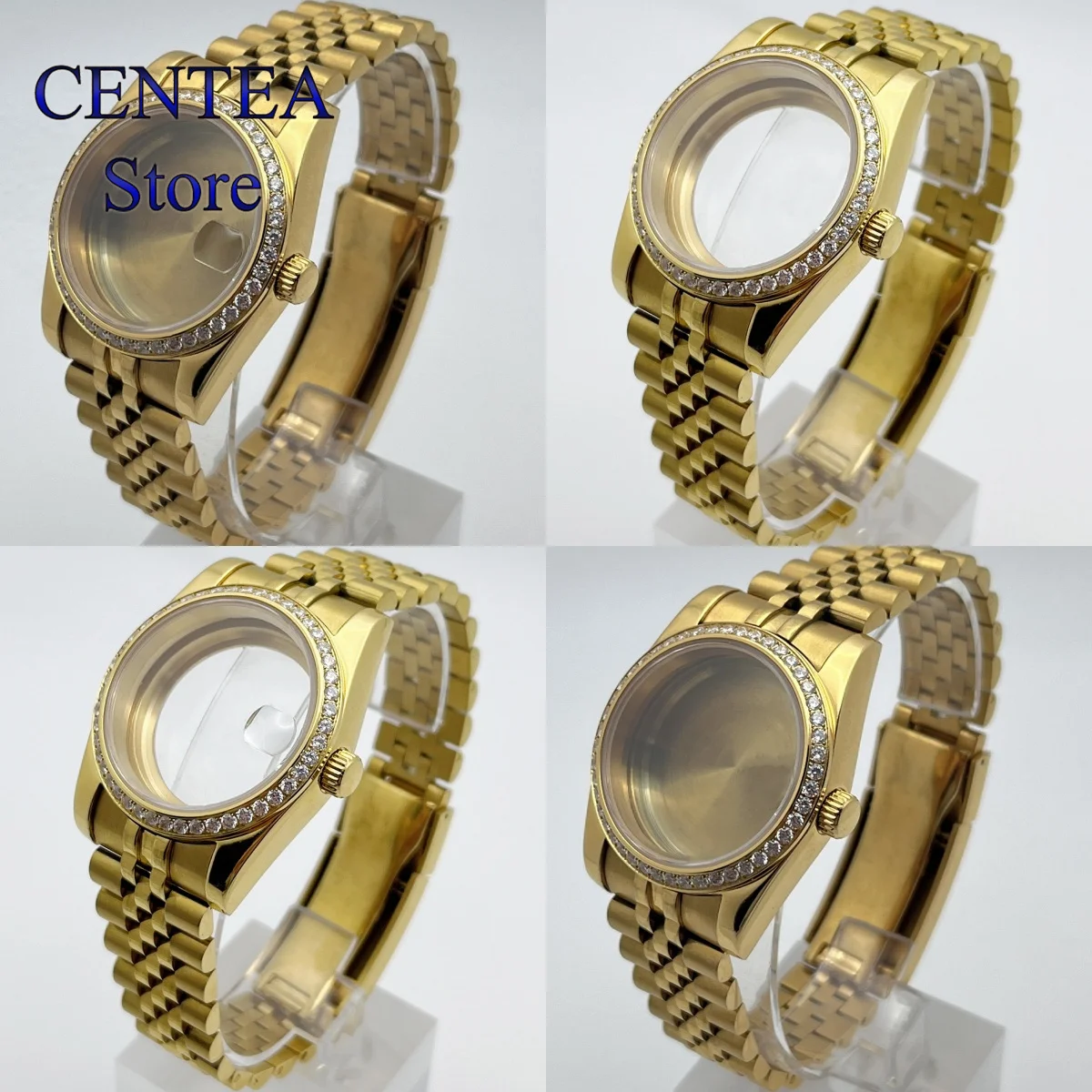 

RICHUS 36/39mm gold Watch case sapphire glass Diamond type Fit NH35 NH36 ETA2824 Miyota8215 Automatic movement