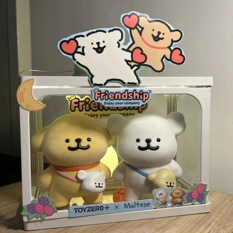 Autêntico kawaii maltês nossa melhor amigo do mundo série caixa cega modelos dos desenhos animados kit de garagem de pelúcia ornamentos bonitos presentes do feriado